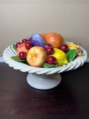 Vintage LARGE 1980's Intrada Italy Ceramic Fruit Basket Centerpiece  Bowl